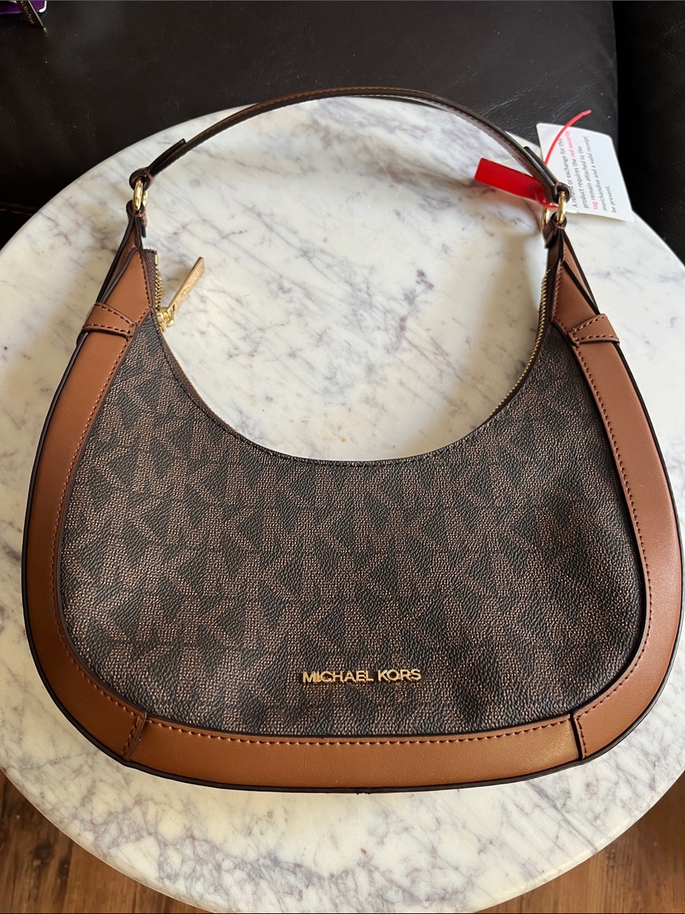 Michael Kors Brown & Tan Signature Crescent Shoulder Bag